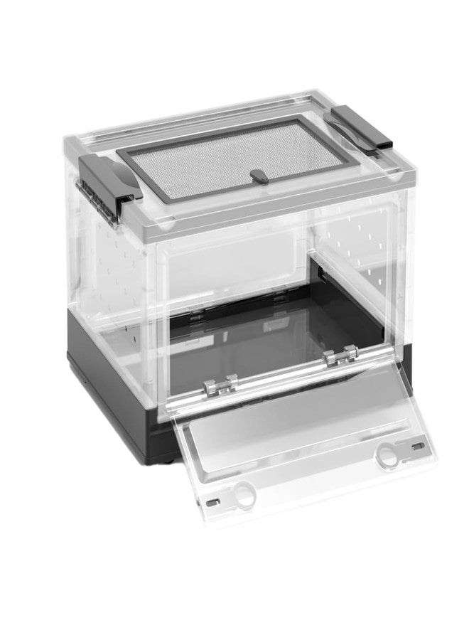 OMEM Large Portable Reptile Tank with Multi-Observation Perspective Foldable and Bottom Pulley, Ideal Habitat for Gecko, Frog, Spider and so on (Black) - Image 1
